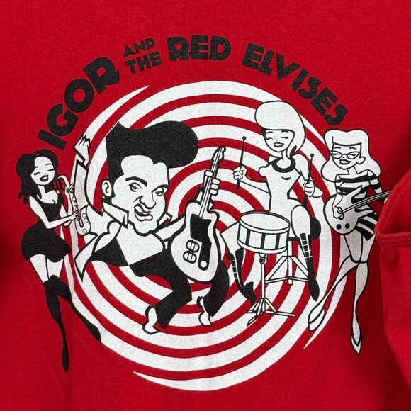 Vtg Y2K Igor & The Red Elvises Graphic Red Tank 2XL Both Sides Cotton Band Tee - Picture 2 of 9